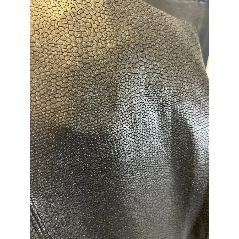 Spanx Womens Faux Leather Crackle Leggings Black High Rise Slim Fit Large L